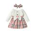 Bagilaanoe Newborn Baby Girl Fall Dress Long Sleeve A-line Dresses + Headband 3M 6M 9M 12M 18M 24M Infant Plaid Patchwork Skirt