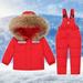 Lilgiuy Kid Ski Suit Boys Girls Casual Solid Color Windproof Down Jacket and Elastic Adjustable Pants Sets Winter Warm Ski and Snowboarding Suit Holiday Gifts Red (1-6Years)