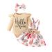 ZCFZJW Hello I m New Here Toddler Baby Boys Girls 3 Piece Outfits Ruffle Long Sleeve Ribbed Rompers with Floral Bowknot Strap Skirt and Headbands Cute Infant Clothes Set White 12M