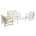 Merax Gartenlounge-Set, mit verzinktem Stahlgestell (4-teiliges Esstisch-Set, 1 2-Sitzer-Sofa, 2 Einzelstühle, 1 Tisch), PE-Rattan, beige