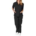 (Black, XL = UK 14) Women Medical Scrub Doctor Nursing Scrubs Uniform Dentis Hospital Long Pants Set