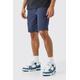 Mens Elastic Waist Navy Relaxed Fit Cargo Shorts, Navy