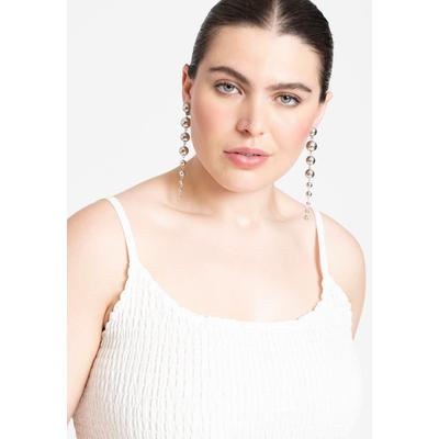 Plus Size Women's Linear Bead Ball Drop Post Earrings by ELOQUII in Silver (Size NO SIZE)