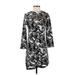 Xhilaration Casual Dress - Shift High Neck 3/4 sleeves: Black Print Dresses - Women's Size X-Small