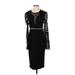 Bardot Cocktail Dress - Midi Crew Neck Long sleeves: Black Print Dresses - Women's Size 4