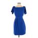 Eliza J Casual Dress - Mini Square Short sleeves: Blue Solid Dresses - Women's Size 4