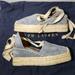 Ralph Lauren Shoes | Euc Ralph Lauren Collection Gray Suede Size 41 (8.5us) Espadrille Wedges | Color: Cream/Gray | Size: 8.5