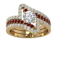 P M-ENTERPRISES 2.00Carat Heart and Round Shape diamond Crossover Trio Wedding Ring Sets with Red Garnet in 18K Yellow Gold Plated (J)