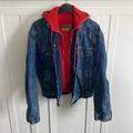 Levi's Jackets & Coats | Levi’s Vintage 90’s Dark Wash Trucker Jean Jacket Hoodie Size Xl | Color: Blue/Red | Size: Xl