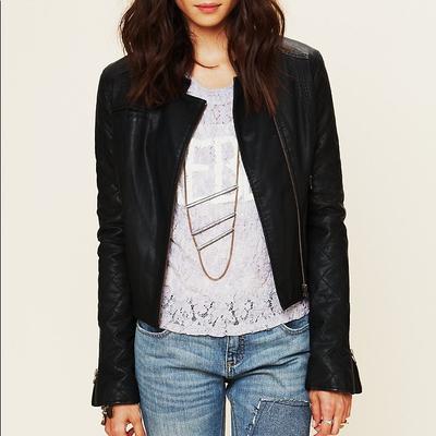 Free People Jackets & Coats | Fp Vegan Leather Distressed Moto Jacket In Black | Color: Black | Size: 6