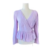 American Eagle Outfitters Tops | American Eagle Lavender Lilac Wrap Blouse Size Large | Color: Purple | Size: L
