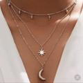 Urban Outfitters Jewelry | 3/$30 Moon And Star Layered Necklace | Color: Silver | Size: Os