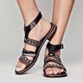 Free People Shoes | Free People Balkan Tapestry Boho Sandals Black Leather Strappy Shoes | Color: Black | Size: 7