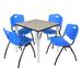 Kahlo 30" Square Breakroom Table- Maple/ Chrome & 4 'M' Stack Chairs- Black