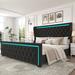 King Size Velvet Upholstered Platform Bed Frame with Adjustable Colorful Lighted Strip Headboard