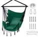 Hammock Chair Max 330 Lbs Gray Hanging Chair with Pocket and Macrame, Swing Rope Chair for Bedroom, Backyard and Deck
