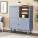 Modern Wood Storage Cabient with Doors and Shelves Sideboard Cabinet with Leather Handle