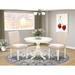 East West Furniture 3 Piece Dining Set- a Round Dining Room Table and 2 Parson Chairs, (Finish & Upholstered Options)