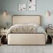 Modern Metal Bed Frame with Curved Upholstered Headboard and Footboard Bed with 4 Storage Drawers, Queen Size