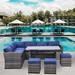 Outdoor Patio Furniture Set, 7 Pieces Outdoor Sectional Conversation Sofa With Backrest and Removable Cushions