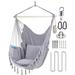 Hammock Chair with Hardware Kit Hanging Hammock Swing with 2 Cushions Metal Support Bar Side Pocket