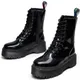 Bottes à plateforme en cuir à lacets pour femmes chaussures décontractées noires chaussures