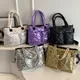 Luxury Purple Design Padded Bag For Women 2023 New Winter Cotton Space Handbag Shoulder Bag Female
