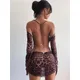 Hirigin-Robe dos nu imprimée léopard pour femme manches longues maille licou transparent sexy