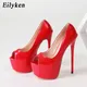 Eilyken-Escarpins à plateforme rouge sexy pour femmes talons aiguilles ultra hauts de 17cm