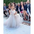 Robe d'anniversaire pour petites filles couleur champagne motif floral avec nœud tenue de