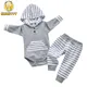 2pcs New Toddler Baby Boy Casual Clothes Set Cotton Long Sleeve Hooded Romper Bodysuit Top and Pants