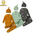 Ensemble de vêtements pour bébé garçon barboteuse à col en V pantalon pour bébé bonnet pour