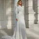 Robe de Mariée en Mousseline de Soie Blanche à Col Haut pour Femme Manches sulfLanterne Plis