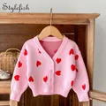 Autumn New 0-3-Year-Old Baby Girl Baby Clothing Pink Heart-Shaped Large V-Neck Knitted Jacket