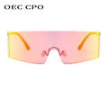 OEC CPO Fashion Rimless Sunglasses Women Men Big Flat Top Glasses Oversized Sunglasses Female Mirror