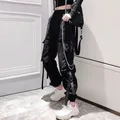 Pantalon cargo avec poches à ruban pour femme jogging taille haute élastique streetwear Hip Hop