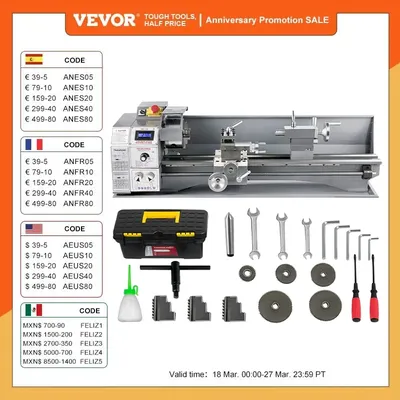 VEVOR-Mini Tour à Métaux 550W-1100W 220V Vitesse Variable pour le Travail du Métal Bricolage