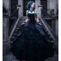 Robe de mariée gothique victorienne noire vintage corset sans bretelles style vampires punk robe