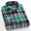 Chemises à manches longues pour hommes 100% coton coupe slim décontracté uni plaid rayé