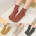 Cotton Five Finger Ruffle Socks Women Solid Color Toe Socks With 5 Toe Short Deodorant Socks With