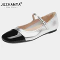 ZHAMTA-Chaussures à essence argentées Mary pour femmes ballerines en cuir véritable talons bas