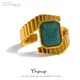 Yhpup – bague en Apatite bleue en acier inoxydable bague en métal doré texture d'ouverture bijoux