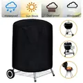 Round Black Outdoor Grill Cover Fire Pit Stove BBQ Covers Waterproof Heavy Duty Garden 210D Cloth