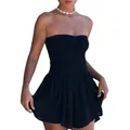 Mini robe plissée à bretelles spaghetti pour femmes robe de soirée smockée robe trapèze de plage