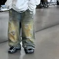 2024 Spring Korean Children Boy Denim Pant Cotton Gradient Hole Babys Boy Jeans Pant Retro Versatile