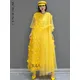 SHENGPALAE-Robe en maille épissée jaune élégante pour femme col rond manches courtes vêtements