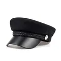 Female hat Spring Cotton navy hat Fashion black leather fixed crown silver buckle winter warm hat