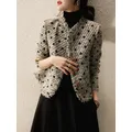 Korean Style Fashionable Tweed Women's Wool Jacket Retro Classic Elegant V-neck Women's Short Jacket