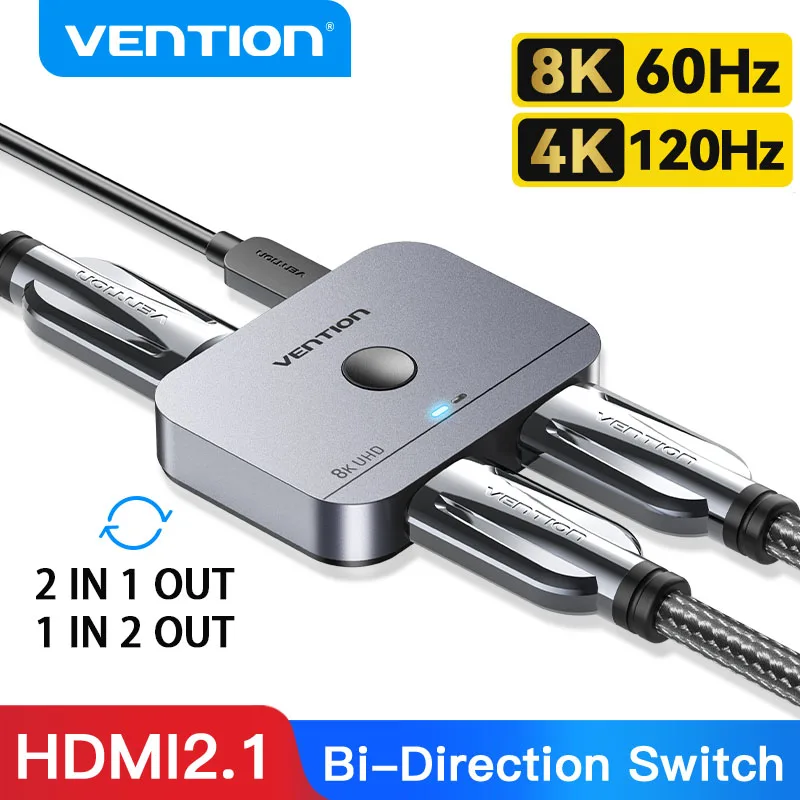 Vention hdmi switcher 8k bidirektional 2,1 hdmi schalter 1x2/2x1 adapter 2 in 1 out konverter für ps4/5 xiaomi tv box hdmi splitter Image