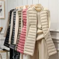 2022 Autumn Winter Ultra Light White Duck Down Vest Jacket Women O Neck Long Waistcoat Coat Female